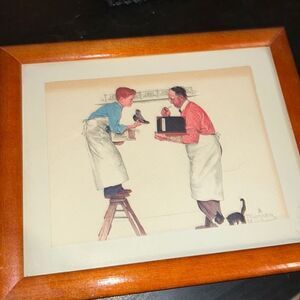 Vintage Norman Rockwell boy and shopkeeper print